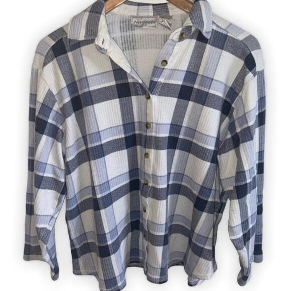 Vintage light blue plaid button up top - Picture 1 of 11